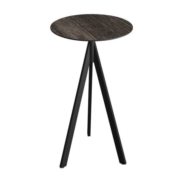 Mange-Debout Infinity Tripod avec Piètement Noir et Plateau HPL Riverwashed Wood – Ø 70 cm - 144,38 € HT - VA140041470 - Restauration Pro